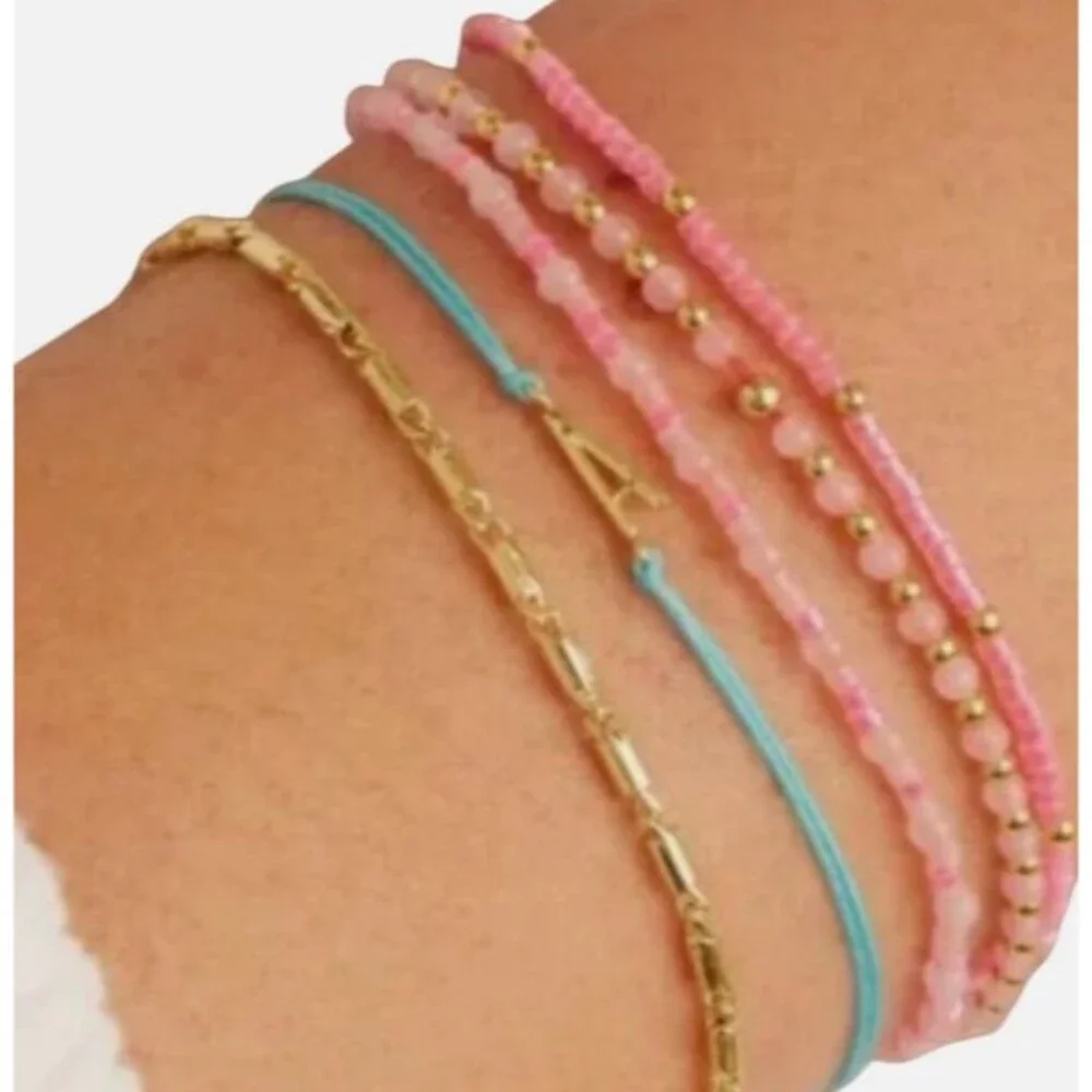 Gorjana Initial Prism Bracelet Blue Letter I Gold Plated Adj  Cord NWT